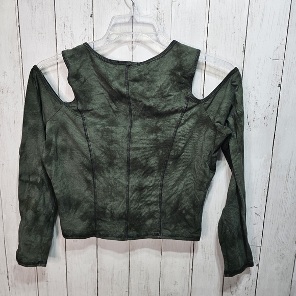 Thorn & Fable Lace-Up Cold Shoulder Corset Top Women's Dark Green Tie-Dye Size L - Picture 11 of 11